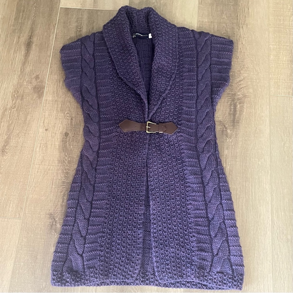 British Wool Naturally JM Cooper Cardigan Arran Buckle Cable KnitWear Purple S - Picture 10 of 13